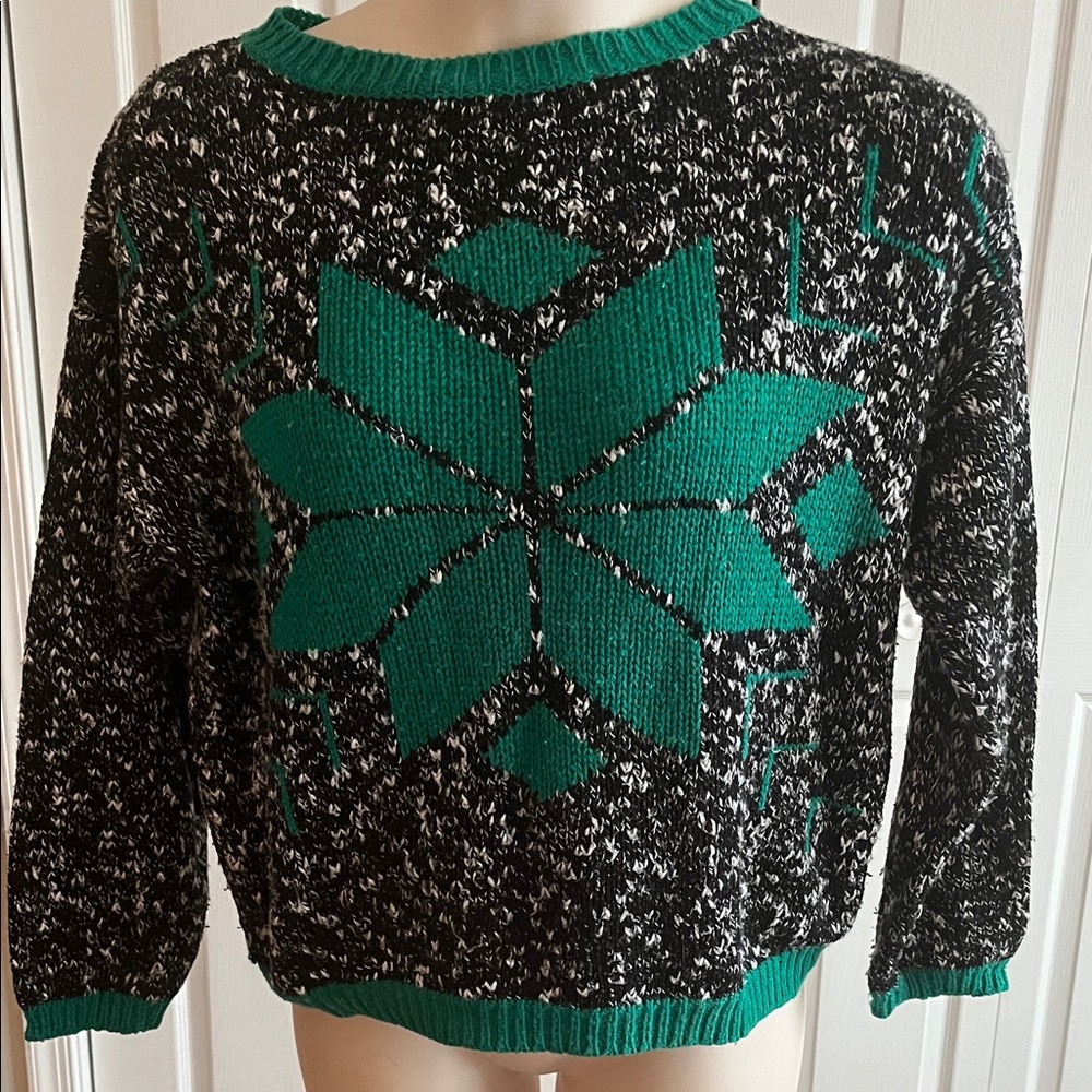 Vintage Green and Black Patterned Women's Sweater